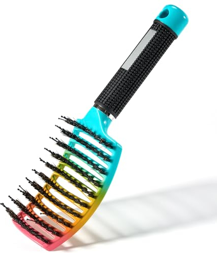 Haarbürste Ohne Ziepen, Profi Entwirrungsbürste mit Griff, Glättet Frizz und Atmungsaktiv, Wildschweinborsten Haarstyling Bürste für Lange Feine Dicke Lockige Haare