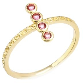 Skcess 18 Karat Gelbgold Ring Frauen Rosa Turmalin Runden, Promise Ring Vintage Geometrisches Muster Runder Rosa Turmalin Ringe Frauen Größe 60 (19.1)