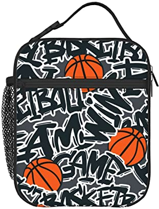 PAQGSREM Lonchera con eslóganes de baloncesto – Bolsas de almuerzo aisladas para mujeres/hombres/niñas/niños, con asa desmontable, bolsa de almuerzo