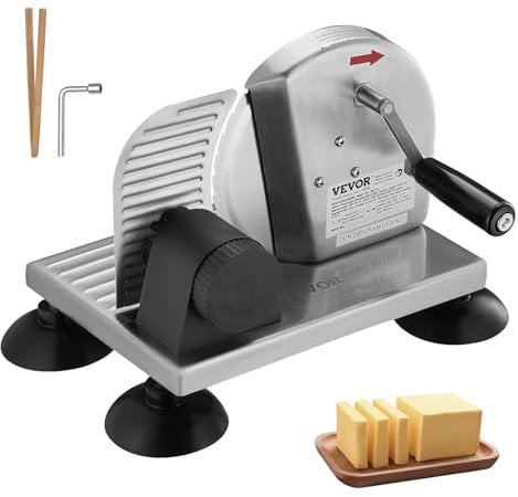 VEVOR Manual Bread Slicer, 0-6 Adjustable Thickness Cheeser Butter Cutting, Micro-Serrated Stainless Steel Blade, Aluminum Alloy Commercial Cheese Slicer for Kitchen, Restaurant, Bakery, Party