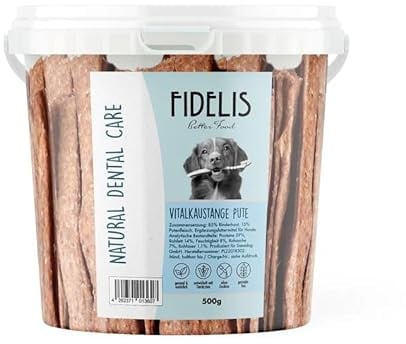 Fidelis - Vitalkaustange Pute - Zahnpflege Snacks für Hunde 500g-Eimer - Luftgetrocknete Leckerlis aus 100% Natürlichen Rohstoffen - Snack zur Zahnhygiene