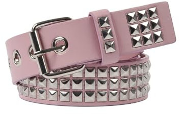 SNCEAW Nietengürtel, Punk-Rock-Nietengürtel mit hellen Pyramiden-Nieten, für Damen und Herren, Pink, Fit Pant 31-36 inch