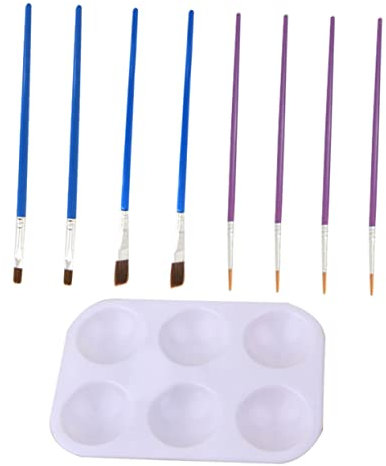 LALAFINA 9pcs Architectural Model Coloring Brush Set 4 Pointed, 2 Large Flat and 2 Small Flat Brushes Diy Painting Tools for Handcraft and Model Building