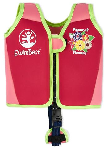 SwimBest Schwimmweste - Schwimmjacke/Auftriebshilfe mit Sicherheitsgurt und herausnehmbaren Schwimmkörpern (Power of Flowers III, S (15-19kgs))