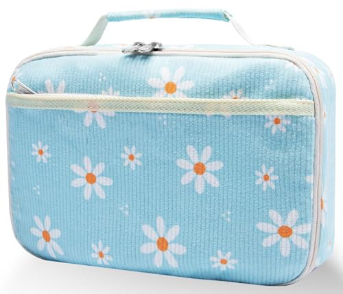 ZLIUCCR Lonchera para niños y niñas, bolsa de almuerzo aislada, reutilizable, para niños pequeños, escuela, guardería, picnic (color azul margarita pana)