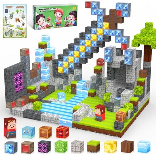 IEEILULU Blocs de Construction Magnétiques, Monde de Construction Magnetique Enfant 100 Pieces, Kit de Construction de la Forêt pour Fille Garcon (L'épée)