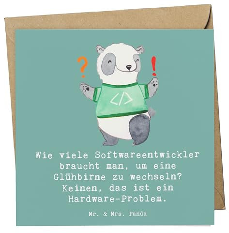 Mr. & Mrs. Panda Klappkarte Softwareentwickler Glühbirne - Geschenk, Problem, Berufe, Softwareentwicklung, Programmierer, handgefertigte Geschenke, Beruf, anlasskarte, doppelkarte, faltkarte, Hardware