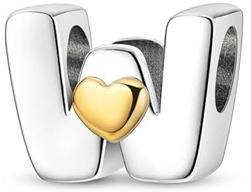 Pandach Damen Charm Anhänger Buchstabe W für Armband 925 Sterling Silber Charms Beads passend für Armband und Halskette, Kompatibel mit Europäischen Armbändern für Frauen Mädchen