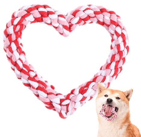 Misaakoeq Heart Rope Dog Toy | Chew Toys for Dogs,Valentine's Day Heart Rope Dog Chew Toys, Heart Shaped Dog Toys, Heart Rope Valentine Dog Toy for Small Medium Dog