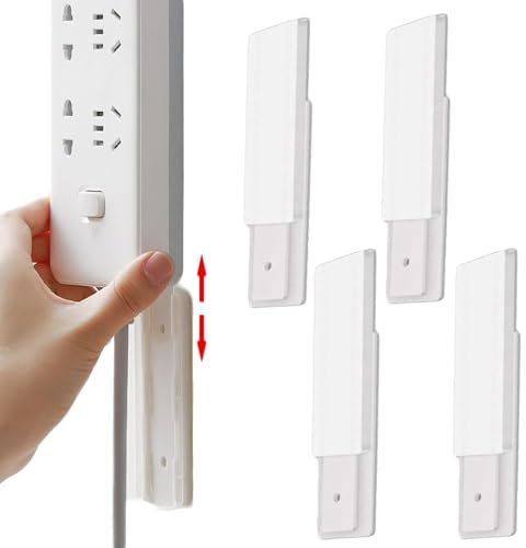 4PCS Self Adhesive Extension Lead Holder Kit,Power Strip Adhesive Punch-Free Socket Holder Easy to Install,Sliding Bracket Design,Power Strip Mount for Wall,Desk
