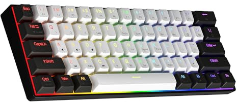NEWMEN GM610 60 Prozent Tastatur kabellose mechanische Gaming-Tastatur Bluetooth NKRO mit extra Tastenkappen-Set,RGB-Hintergrundbeleuchtung Mechanical Keyboard (Schwarz-weiße Tastenkappe – Red Switch)