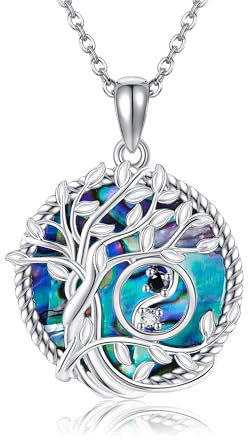 URONE Tree of Life Necklace 925 Sterling Silver Yin and Yang Life Tree Pendant Chain Necklace Family Tree Jewellery Gifts for Women