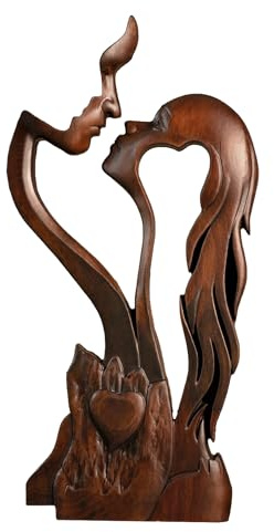 BGCOPPER Kissing Couple Statue Love Sculpture Wooden Figurine Home Decor