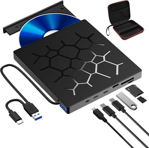 RUIZHI Lettore CD/DVD Esterno per PC Portatile per computer portatili PC Windows 11/10/8/7/ Linux Windows Mac OS