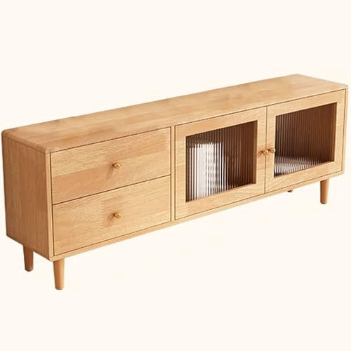 Mueble Salon con 2 Armarios Laterales Y 2 Cajones Madera Maciza Mueble De TV Panel Trasero Recortado para Salón, Comedor, Dormitorio Fácil De Montar(Natural)