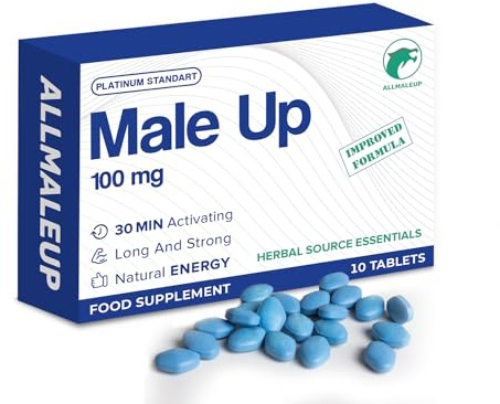 AllMaleUp Extra Strong Pills for Men - Natural Supplement for Enhanced Performance & Stamina - Fast-Acting Tablets - Food & Herbal Supplement - 10 Pills