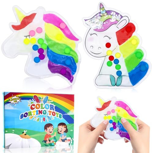 ARONRAVE Sensorik Spielzeug, 2 Stück Einhorn Farbsortierspielzeug Autismus Squeeze Spielzeug Antistressspielzeug zum Quetschen und Kneten ADHS und Autismus Spielzeug