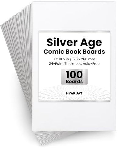 HYARUAT Silver Comic Book Boards – 100 Pack, Acid-Free White Cardboard, 24pt, Precision Cut for Silver Age Comic Bags, Ideal for Storage & Archival