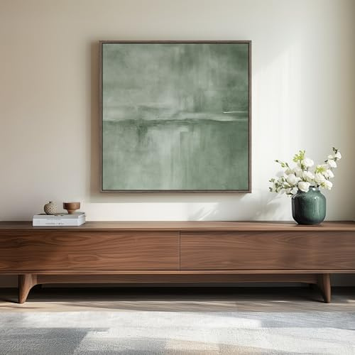 Gerahmte abstrakte Wandkunst, Salbeigrün, moderne Leinwanddrucke, Kunstwerk für Wände, quadratisch, minimalistisch, komplett grün, abstrakte Bilder für Wohnzimmer, Flur, Kamin, Schlafzimmer, Heimbüro