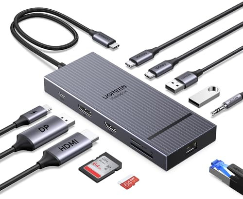UGREEN Revodok Pro 2111 Hub USB C HDMI 4K60Hz DisplayPort 4K120Hz 11 en 1 Docking Station Supporte Double Affichage Adaptateur Ethernet Gigabit 10Gbps Transfert PD 100W Lecteur de Carte SD TF 3.5mm