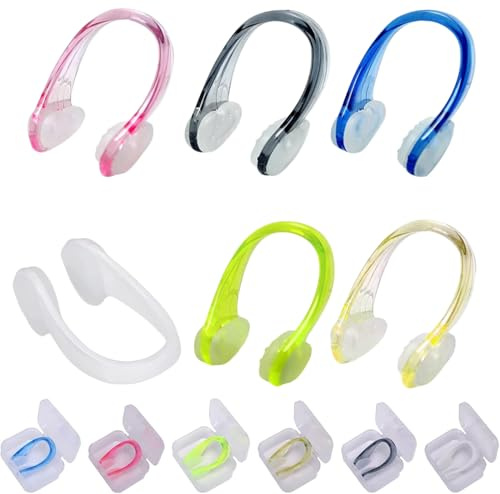 Heanvmyss Pince Nez en Silicone,6 Pièces Pince Nez Natation,Nage de Nez Clips Imperméable Réutilisable avec Boîte de Rangement,Protecteur de Nez pour Piscine Natation Plongée Adultes Enfants