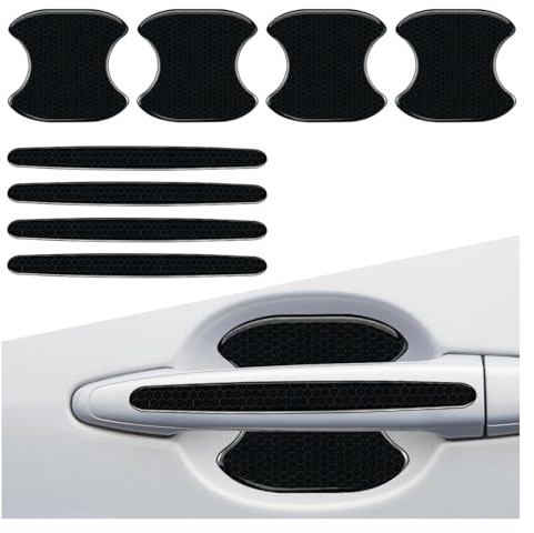 ZIMISI 8PCS Car Door Handle Bowl Sticker, Reflective Anti-Scratch Auto Door Handle Cup Protector, Self-Adhesive Door Side Handle Paint Protective Film, Universal Vehicle Decoration Accessory (Black)