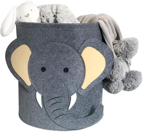 FDRJKN 1 Pcs Children'S Storage Basket, Foldable Animal Print Grey Nursery Storage Basket, Applicable to for Kids Toys Room, Easy Carry Handles