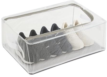 LN COZY CORNER Under Bed Shoe Storage Organizer Foldable Shoe Boxes with Clear Lid & Reinforced Handles Transparent Shoe Organizer Space-Saving Shoe Rack for Closet (40x30x15cm)