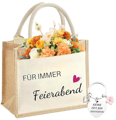 YuLiMirich Rentner Geschenk Frau Rentner Jutetasche Schlüsselanhänger Renteneintritt Geschenk Frauen Jute Bag Ruhestandsgeschenk für Frauen Abschiedsgeschenk Kollegin Rente Geschenke