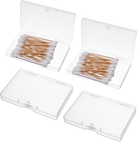 4Pcs Small Plastic Box 10x7x1.8cm Small Mini Storage Containers with Lids Mini Rectangle Clear Box Case Organizer Travel Floss Picks Case for Collecting Beads Jewelry Cards Buttons Crafts Accessorie