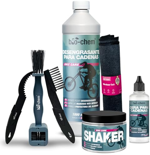 bio-chem Kettenwachs System Set 7-teilig für Fahrräder | Mit Kettenreiniger 1L, Kettenwachs 100ml, Shaker, Bürsten & Tuch für Rennrad, MTB & E-Bike
