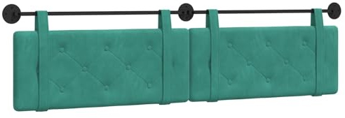 vidaXL Hängendes Kopfteil Türkis Samt, Moderner rechteckiger Wand-Headboard aus Samt, bezogen mit Bändern, Knopfsteppung für entspannende Schlafzimmer-Deko