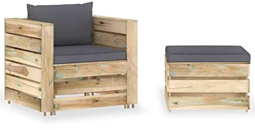 HFXHIJXQ Balkonset Gartenmöbel 2-TLG. Paletten-Lounge anthrazit 77 x 70 cm klein wetterfest Kiefer grün imprägniert Outdoor Sofa & Tisch für Balkon Terrasse Garten