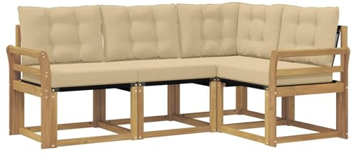 vidaXL Outdoor-Sofagarnitur mit Kissen 4 pcs Weiß und Beige, Gartenmöbel, modernes Sofa-Set für draußen, Loungebereich, haltbare Terrasse zum Entspannen und Wohlfühlen