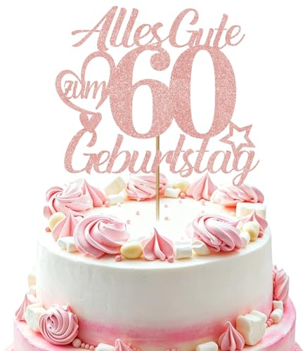 Tortendeko 60 Geburtstag Frau - Rosegold Alles Gute zum 60. Geburtstag Holzstab Kuchen Deko, Frauen Geburtstagsparty Birthday Cake Topper