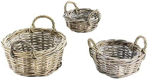 Kobolo Pflanzschalen aus Rattan in natürlichem 3-er Set Grau