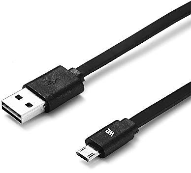 WE Câble Micro USB Plat 1m réversible - Connecteur Ultra Résistant - Charge Rapide pour Samsung Huawei Nexus Sony - Noir