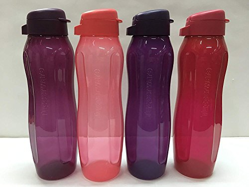 Tupperware Aquaslim Flip Top Water Bottle Set 1 Litre Set of 4 Multicolor