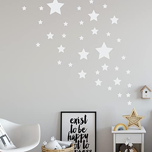 WANDKIND Sternen Set X Kinderzimmer Wandsticker 36 Stück Sterne Sternenhimmel zum Kleben Wandtattoo Wandaufkleber Sticker Wanddeko (Weiss)