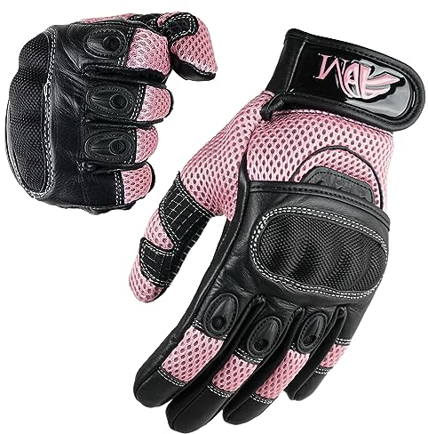 ADM Motorradhandschuhe Leder Damen Frauen CE Geprüft Zertifiziert Taktile Touchscreen Handschuhe Berührung Scooter Motorroller Handschuhe Sommer Jede Jahreszeit, Ref 9001, Rosa Größe M