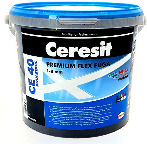 Ceresit CE40 Aquastatic Fugenmörtel, 1-8 mm, 5 kg Eimer, Graphite, Wasserdicht, Flexibel, Für Porzellan, Keramik, Glas, Natursteine und Marmor, Balkon und Terrasse