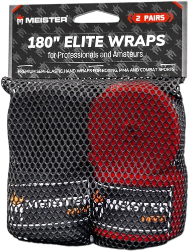 Meister Elite Premium Handbandagen für Erwachsene, 457,2 cm, für MMA und Boxen, 2 Paar mit Netztasche, Schwarz/Blutrot