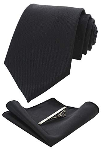 JEMYGINS Cravate noir Homme en Soie et Pinces à cravate Carre de poche Set(11)