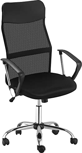 HOMCOM Ergonomischer Bürostuhl, Gaming Stuhl, Drehstuhl mit Wippenfunktion, höhenverstellbarer Schreibtischstuhl, Schaumstoff, Netz, Schwarz, 63 x 65 x 109-119 cm