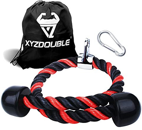 Triceps Rope 70cm/90cm Machine Attachment Cable Nylon Braided Heavy Duty Tricep Rope Cable Attachment for Fitness with Non-Slip Handles Training Multi Gym Workout Biceps Triceps Gym or Home Red Balck