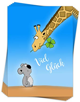 emufarm 5 Grußkarten VIEL GLÜCK im Format DIN A6 / niedliche Postkarte mit Koala und Giraffe, Glückwunschkarten Glück (5)