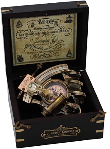 US HANDICRAFTS Brass Vintage Sextant with Hardwood Box