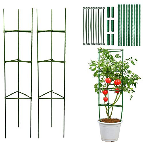 Gartenpflanze Unterstützung, Tomatenkäfig Stützstangen, Pflanzenhalter, Rankhilfe Pflanzenhalter, Kunststoff beschichtete Pflanzen Sticks mit Verbindungsstange für Gemüse,Blumen,Gemüse(Zwei Sätze)