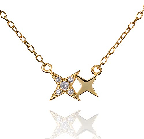 namana Small Gold Star Necklace for Women, Dainty Gold Pendant Necklace for Women and Girls, Cute Pendant Necklace Women with Stars and Cubic Zirconia Stones, Gold Jewellery for Women