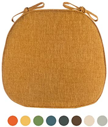 Yadlan Sitzpolster Stuhl 2er Set, Stuhlkissen 40x40 mit Bändern, Sitzkissen rutschfest, Waschbar halbrund Kissen mit Abnehmbarem Bezug, Dauerhaft Stuhl Kissen Gelb